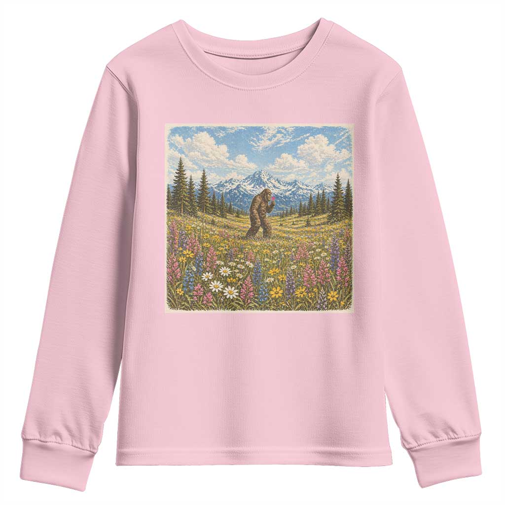 Retro Bigfoot Wildflower Youth Sweatshirt Vintage Sasquatch Funny Cryptid