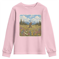 Retro Bigfoot Wildflower Youth Sweatshirt Vintage Sasquatch Funny Cryptid
