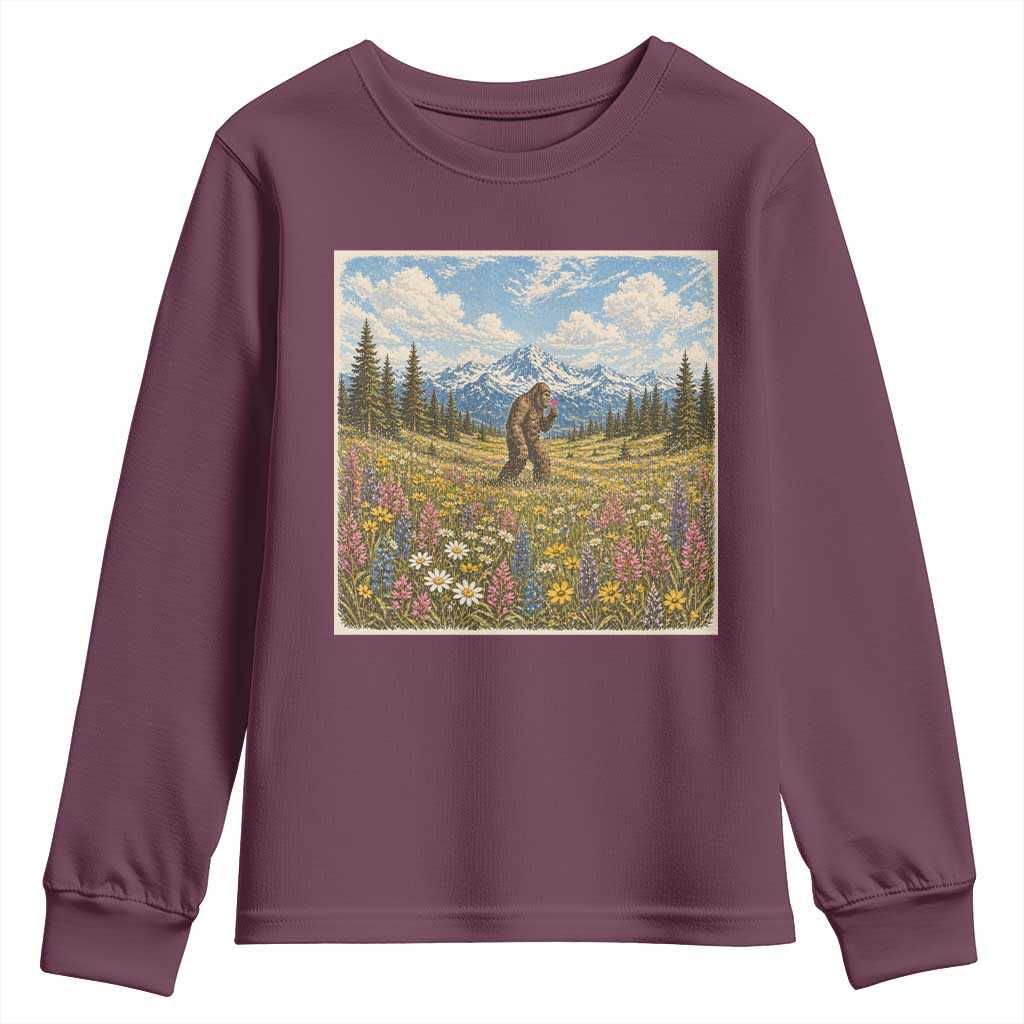 Retro Bigfoot Wildflower Youth Sweatshirt Vintage Sasquatch Funny Cryptid