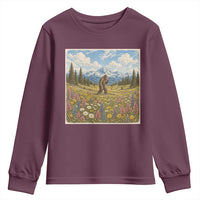 Retro Bigfoot Wildflower Youth Sweatshirt Vintage Sasquatch Funny Cryptid