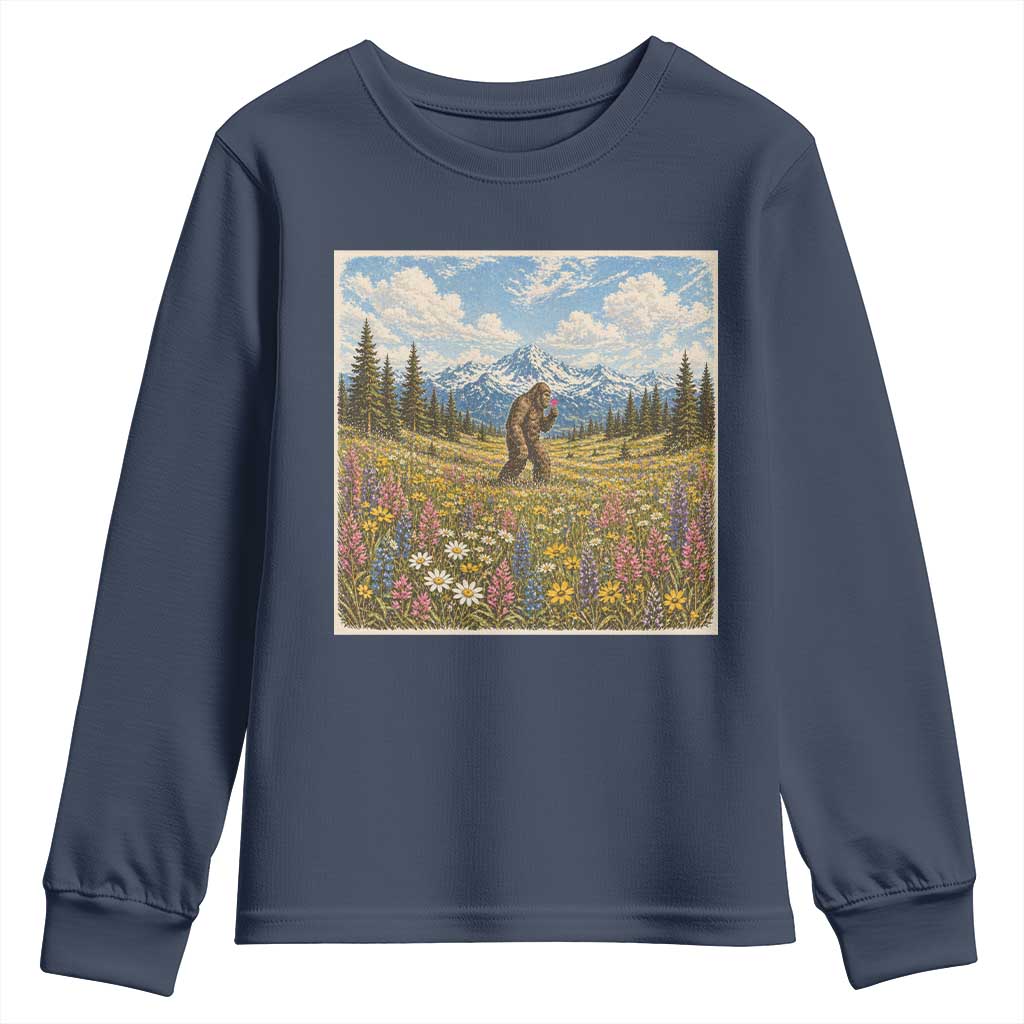 Retro Bigfoot Wildflower Youth Sweatshirt Vintage Sasquatch Funny Cryptid