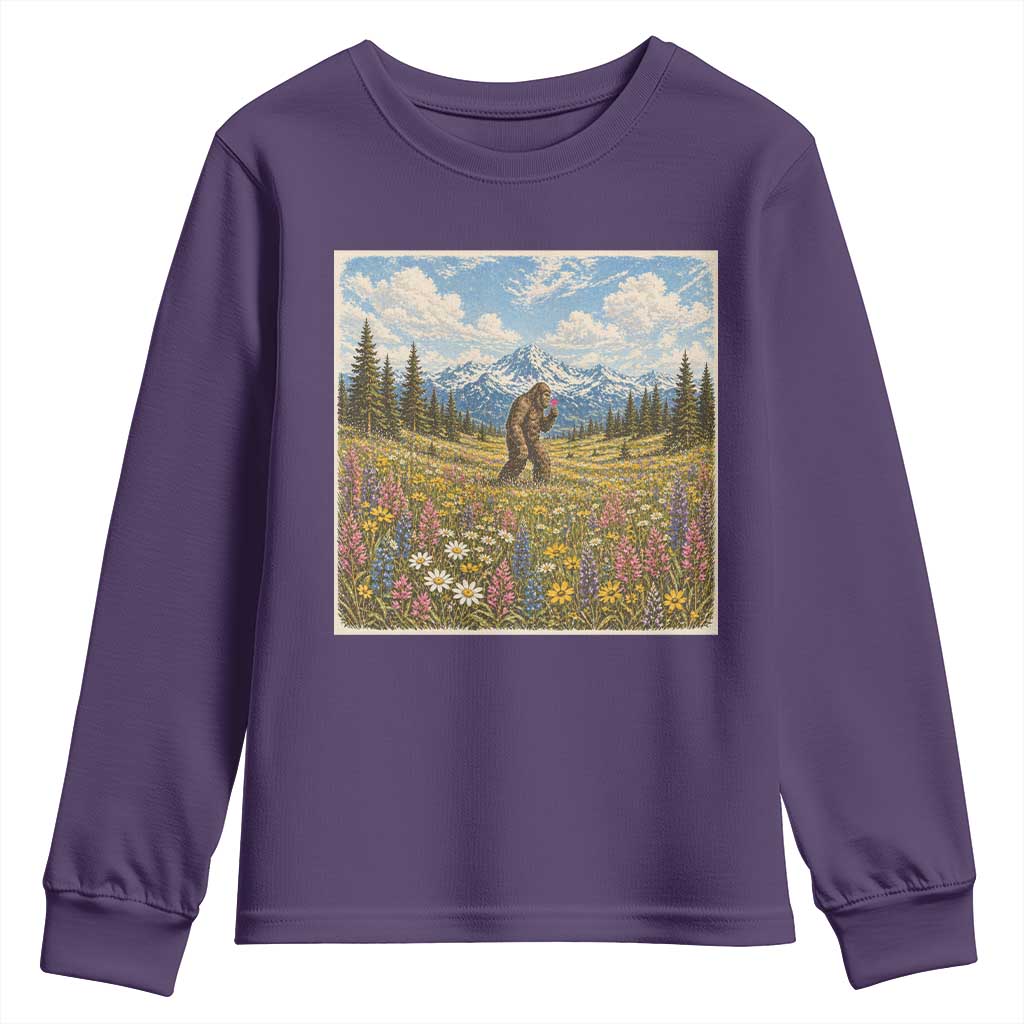 Retro Bigfoot Wildflower Youth Sweatshirt Vintage Sasquatch Funny Cryptid