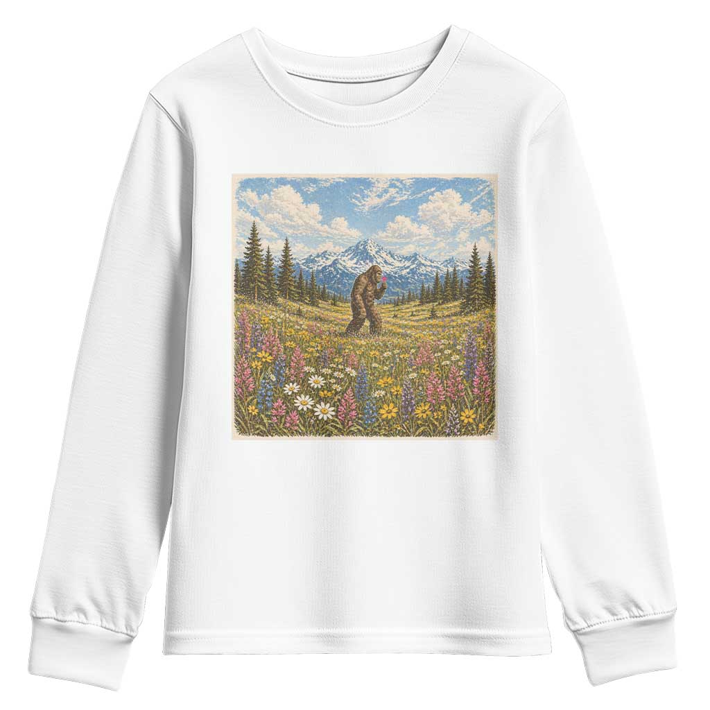 Retro Bigfoot Wildflower Youth Sweatshirt Vintage Sasquatch Funny Cryptid