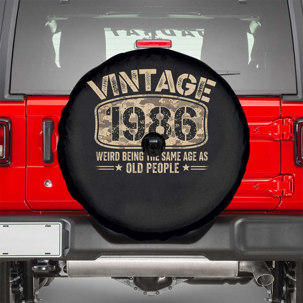 40th Birthday Gift For Men Spare Tire Cover Retro Camo 1986 Weird Being The Same Age As Old People