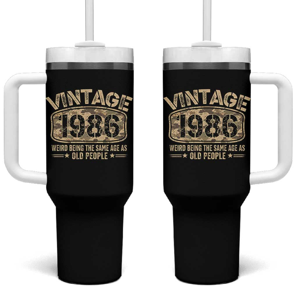 40th Birthday Gift For Men Tumbler With Handle Retro Camo 1986 Weird Being The Same Age As Old People