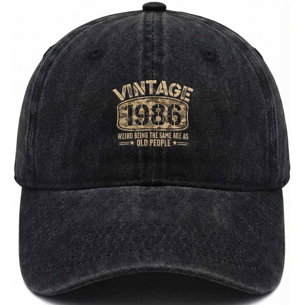 40th Birthday Gift For Men Washed Cotton Baseball Cap Retro Camo 1986 Weird Being The Same Age As Old People