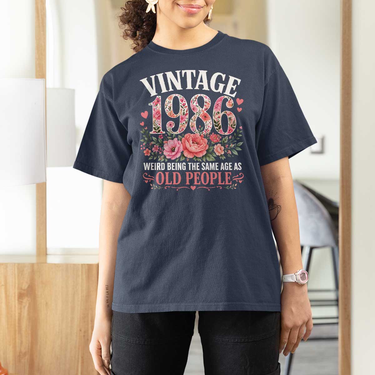 40th Birthday Gifts For Her T Shirt For Women Floral 1986 Weird Being The Same Age As Old People