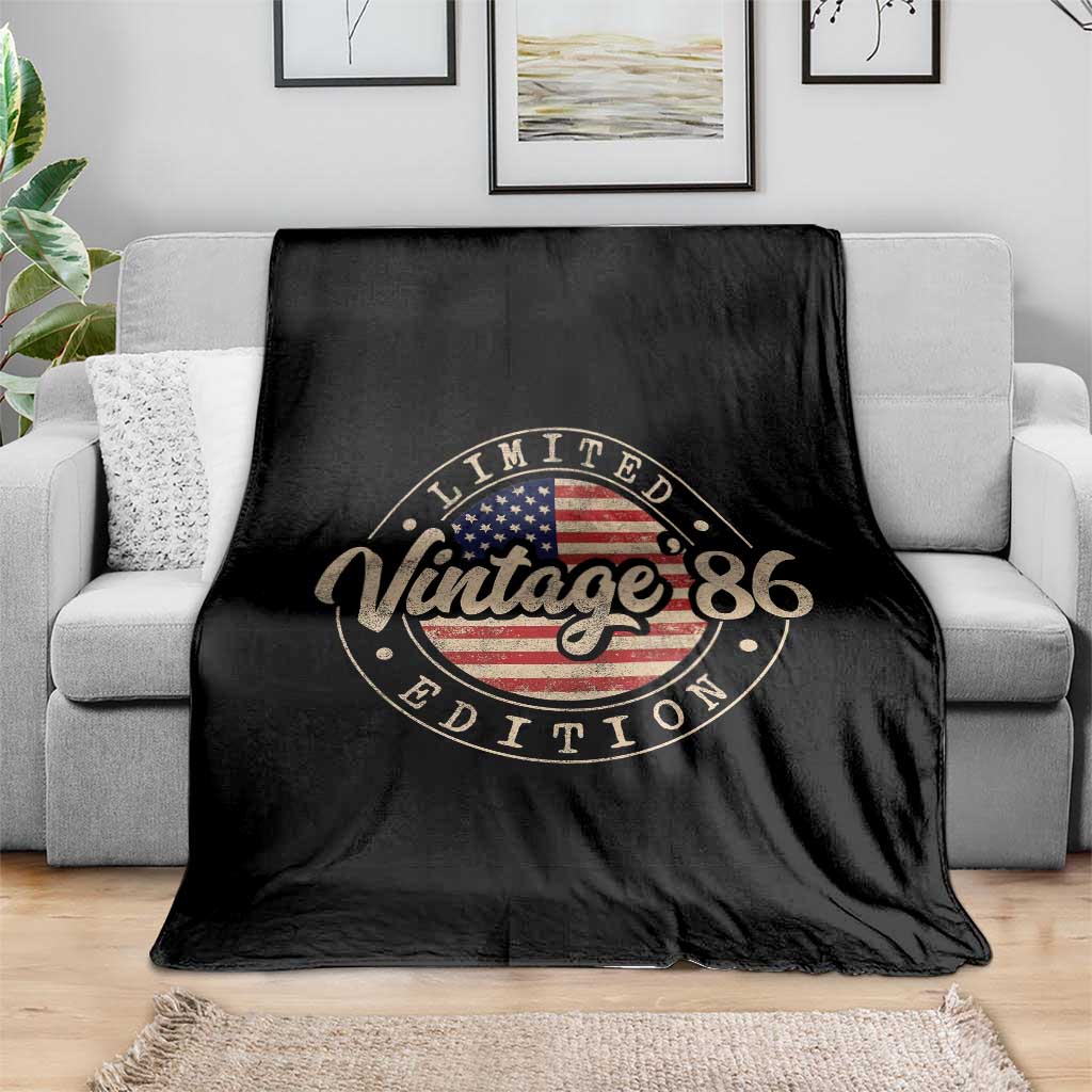 Vintage 1986 Stamp Throw Blanket Funny 40th Birthday USA Flag 40 Year Old Bday