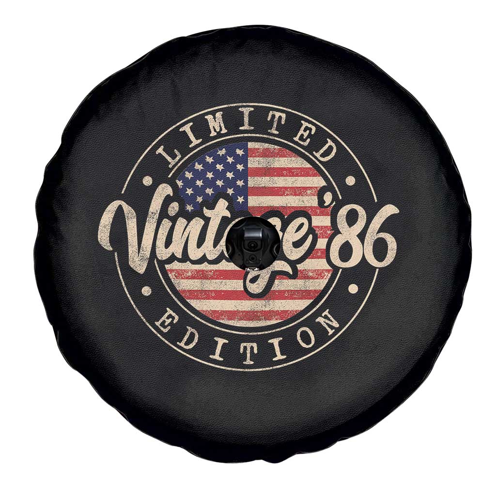 Vintage 1986 Stamp Spare Tire Cover Funny 40th Birthday USA Flag 40 Year Old Bday