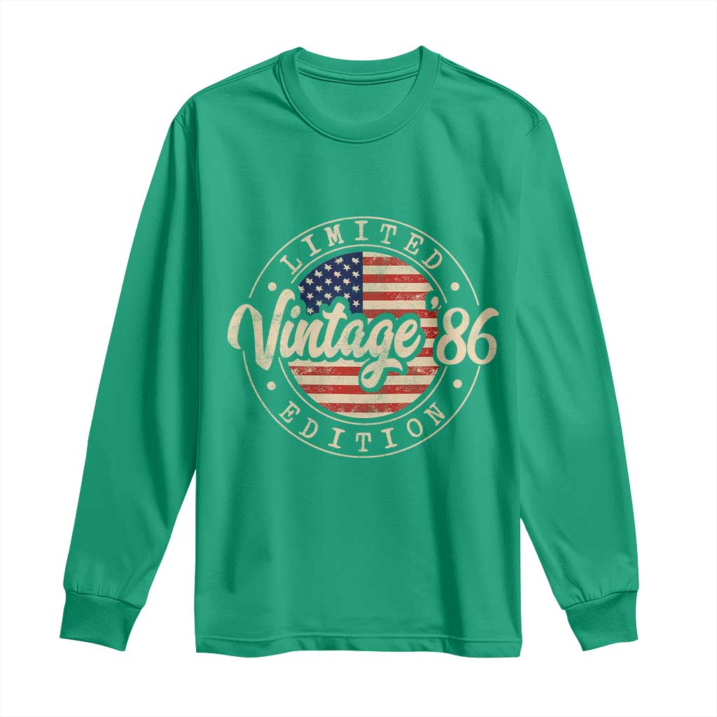 Vintage 1986 Stamp Long Sleeve Shirt Funny 40th Birthday USA Flag 40 Year Old Bday