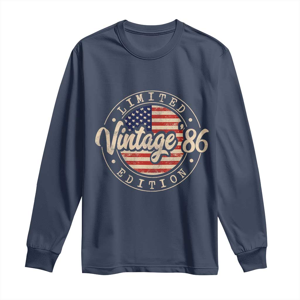 Vintage 1986 Stamp Long Sleeve Shirt Funny 40th Birthday USA Flag 40 Year Old Bday