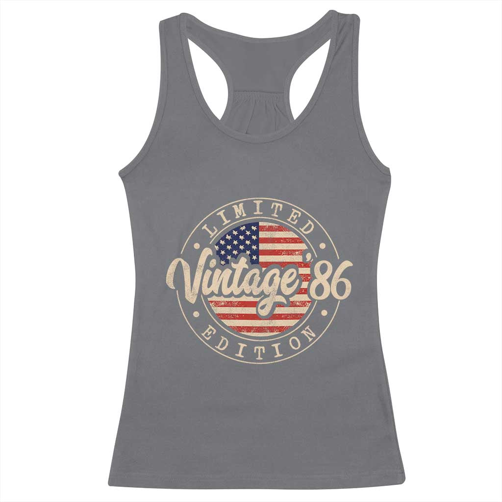 Vintage 1986 Stamp Racerback Tank Top Funny 40th Birthday USA Flag 40 Year Old Bday