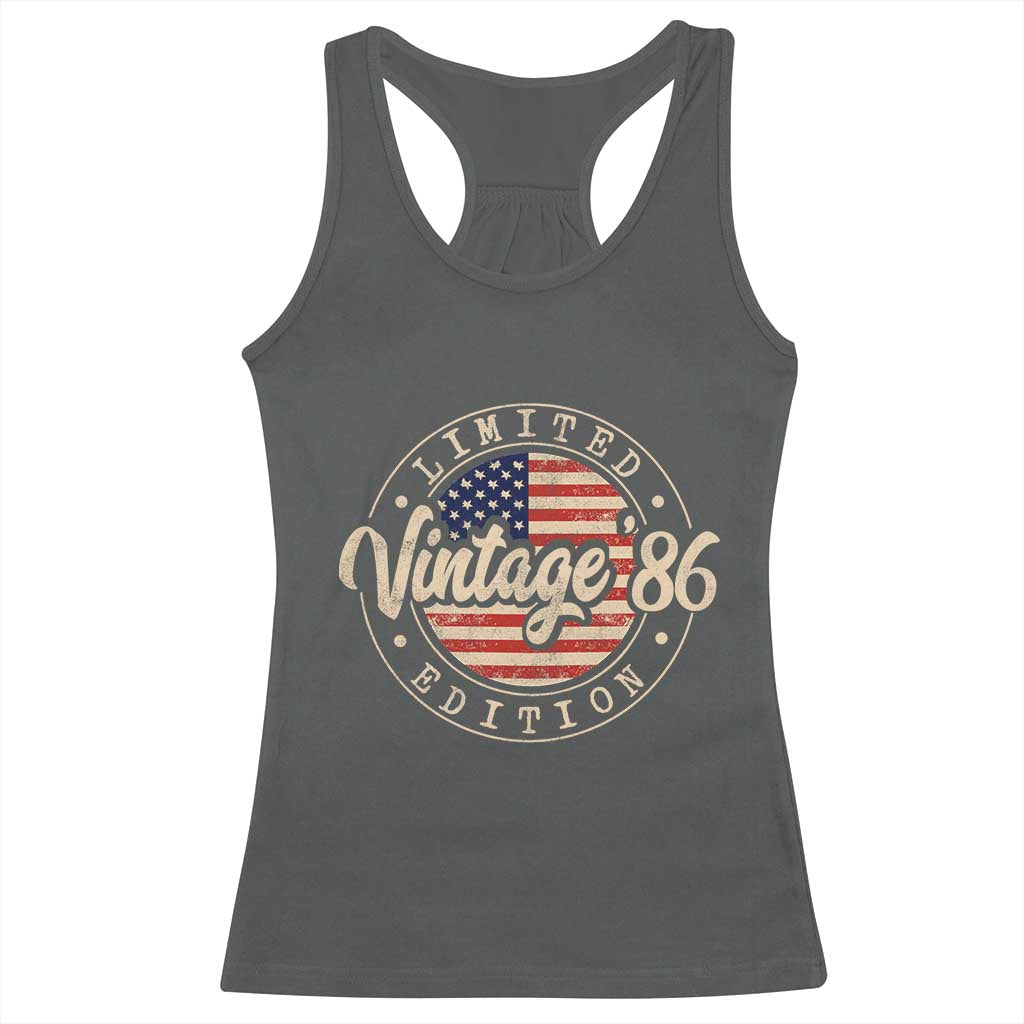 Vintage 1986 Stamp Racerback Tank Top Funny 40th Birthday USA Flag 40 Year Old Bday