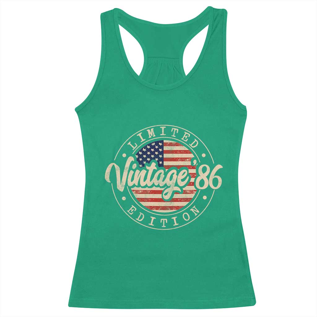 Vintage 1986 Stamp Racerback Tank Top Funny 40th Birthday USA Flag 40 Year Old Bday