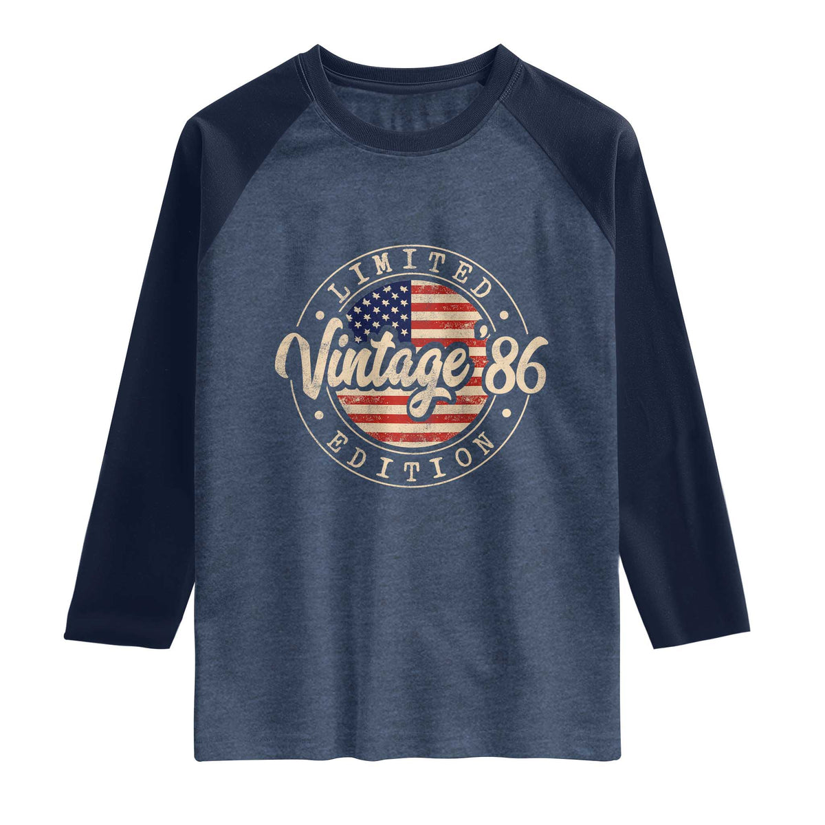 Vintage 1986 Stamp Raglan Shirt Funny 40th Birthday USA Flag 40 Year Old Bday
