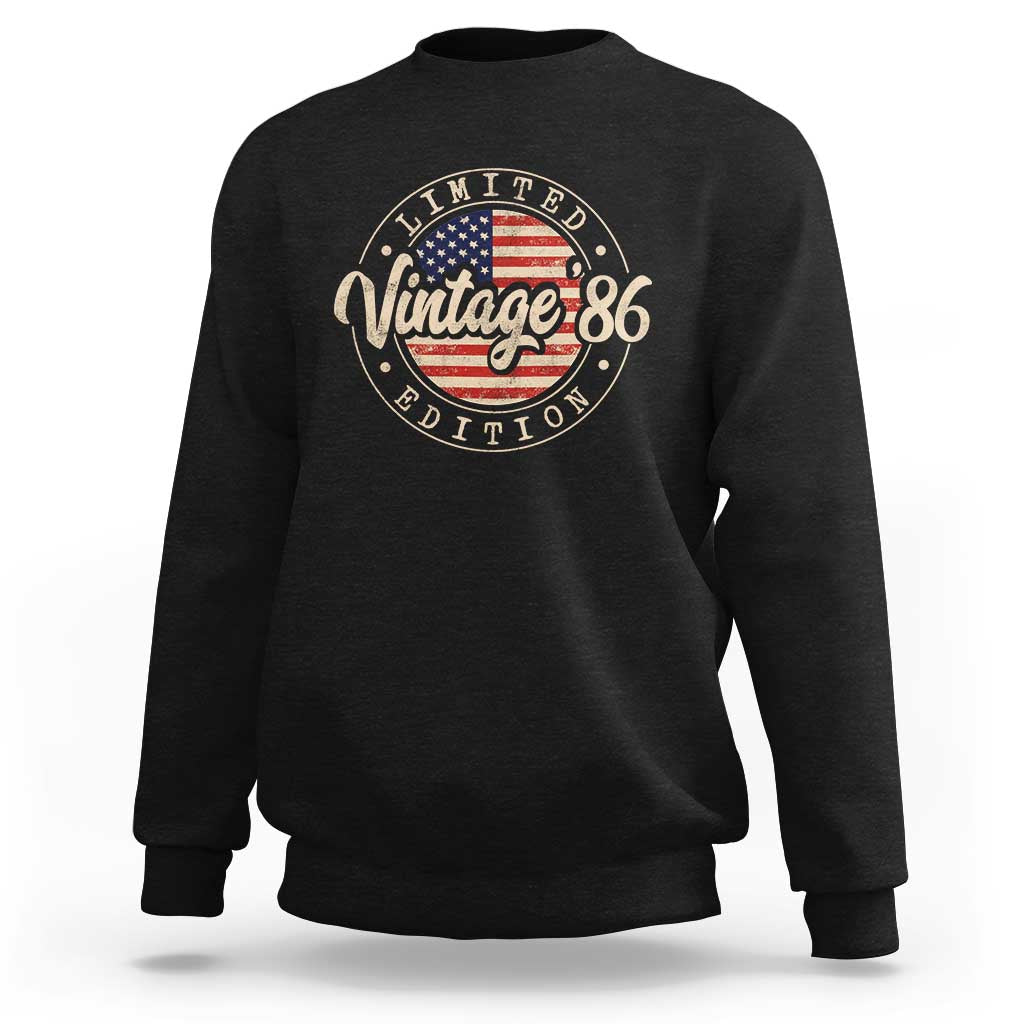 Vintage 1986 Stamp Sweatshirt Funny 40th Birthday USA Flag 40 Year Old Bday