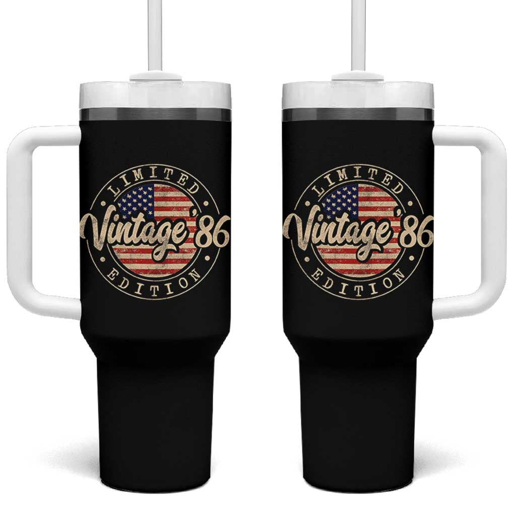 Vintage 1986 Stamp Tumbler With Handle Funny 40th Birthday USA Flag 40 Year Old Bday