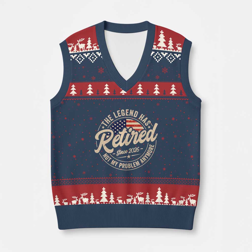 Retired 2026 V-Neck Knit Sweater Vest Funny Retirement US Flag Retired Not My Problems Anymore