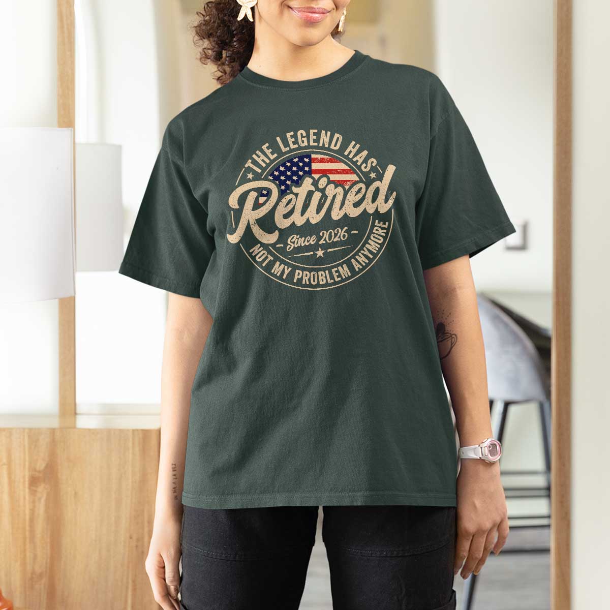 Retired 2026 T Shirt For Women Funny Retirement US Flag Retired Not My Problems Anymore