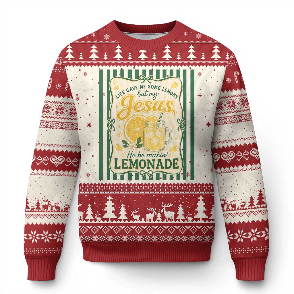 Jesus Lemonade Ugly Christmas Sweater Funny Christian Life Gave Me Lemons But My Jesus Makes Lemonade