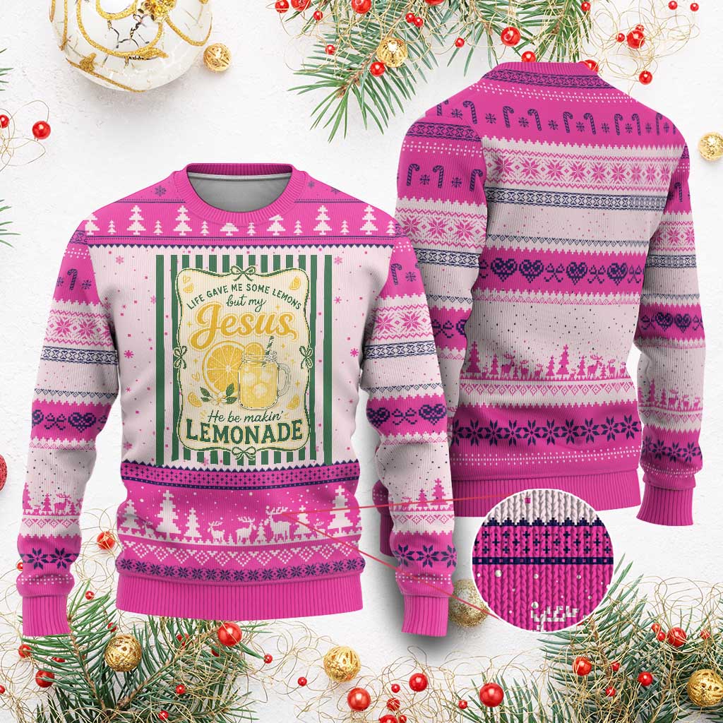 Jesus Lemonade Ugly Christmas Sweater Funny Christian Life Gave Me Lemons But My Jesus Makes Lemonade
