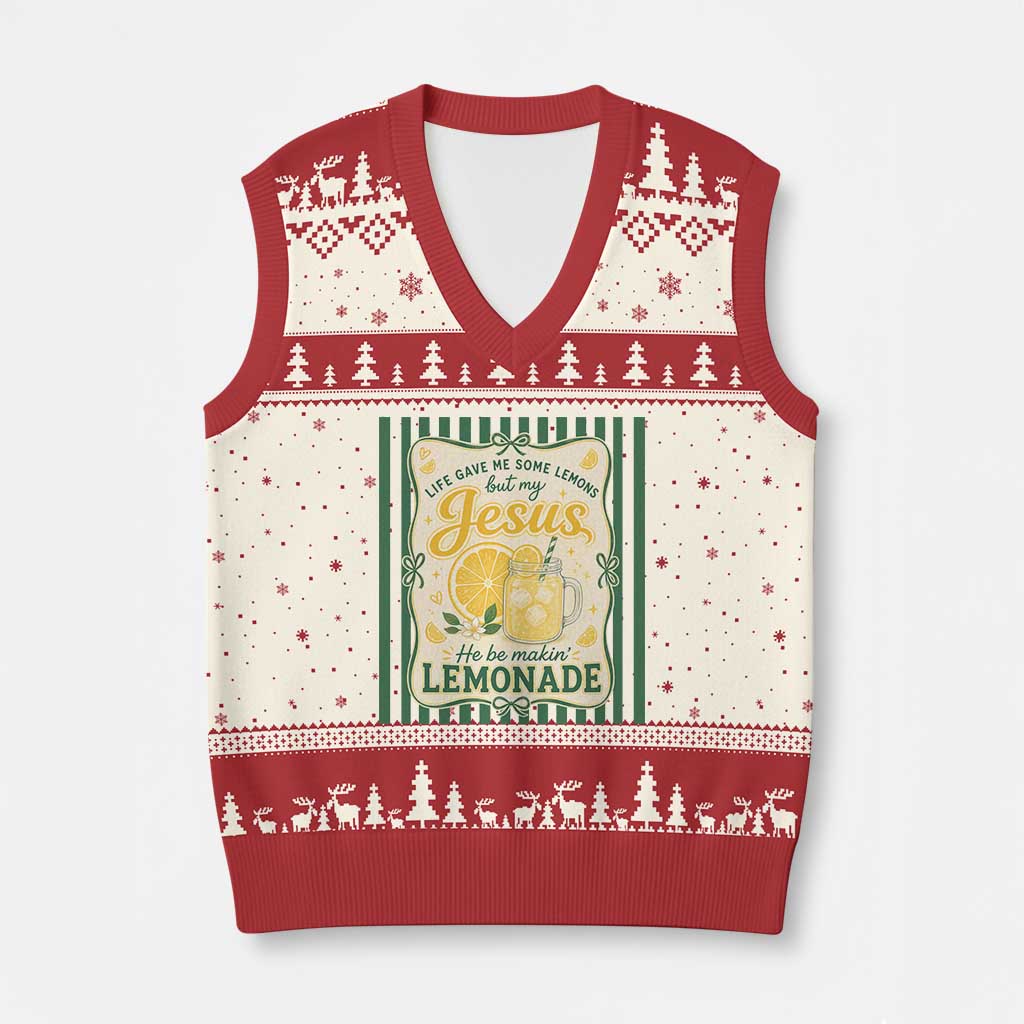 Jesus Lemonade V-Neck Knit Sweater Vest Funny Christian Life Gave Me Lemons But My Jesus Makes Lemonade