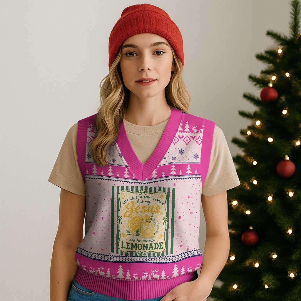 Jesus Lemonade V-Neck Knit Sweater Vest Funny Christian Life Gave Me Lemons But My Jesus Makes Lemonade