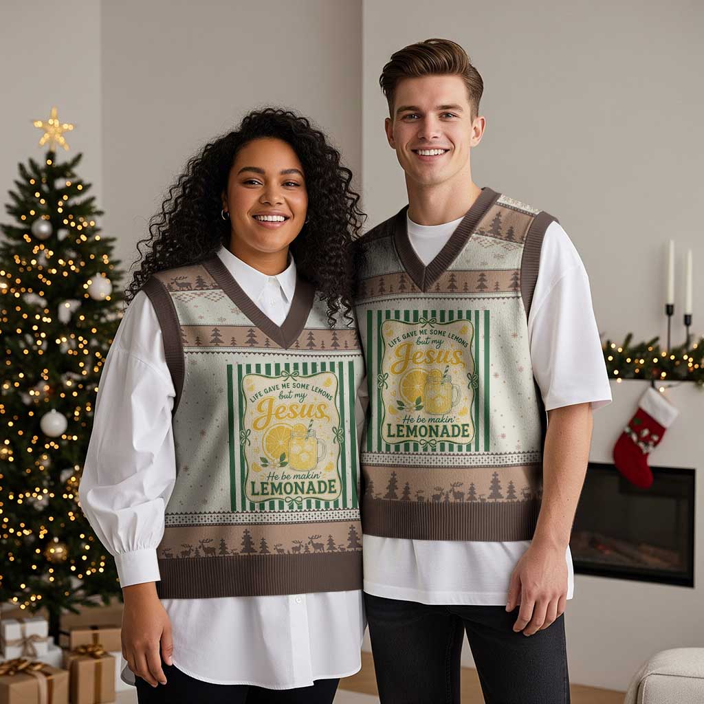 Jesus Lemonade V-Neck Knit Sweater Vest Funny Christian Life Gave Me Lemons But My Jesus Makes Lemonade