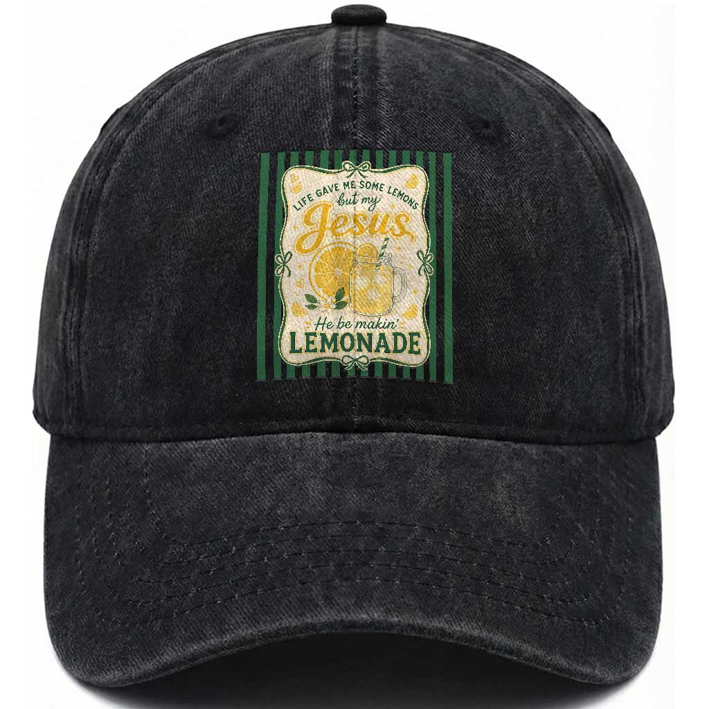 Jesus Lemonade Washed Cotton Baseball Cap Funny Christian Life Gave Me Lemons But My Jesus Makes Lemonade