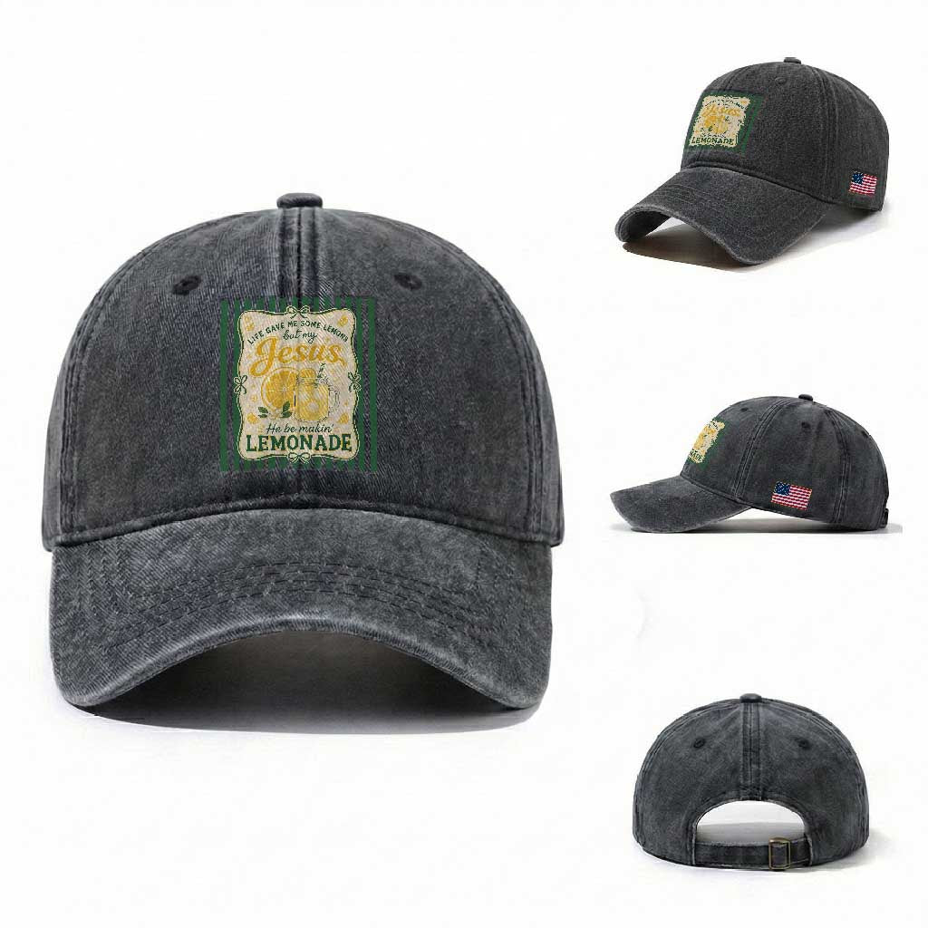 Jesus Lemonade Washed Cotton Baseball Cap Funny Christian Life Gave Me Lemons But My Jesus Makes Lemonade