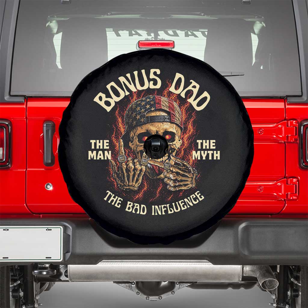 Bonus Dad Spare Tire Cover The Man Myth Bad Influence Step Dad Vintage Skull USA Flag