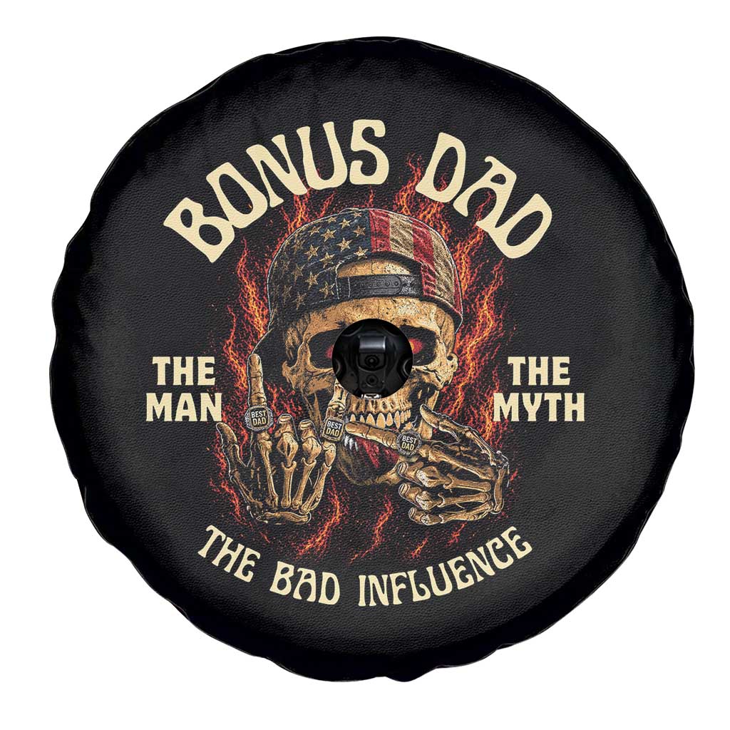 Bonus Dad Spare Tire Cover The Man Myth Bad Influence Step Dad Vintage Skull USA Flag