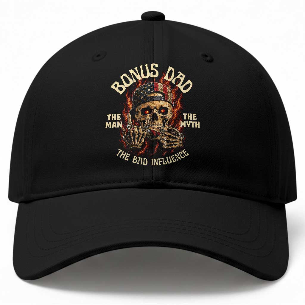 Bonus Dad Baseball Cap The Man Myth Bad Influence Step Dad Vintage Skull USA Flag