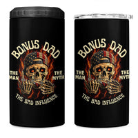 Bonus Dad 4 in 1 Can Cooler Tumbler The Man Myth Bad Influence Step Dad Vintage Skull USA Flag