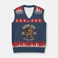 Bonus Dad V-Neck Knit Sweater Vest The Man Myth Bad Influence Step Dad Vintage Skull USA Flag