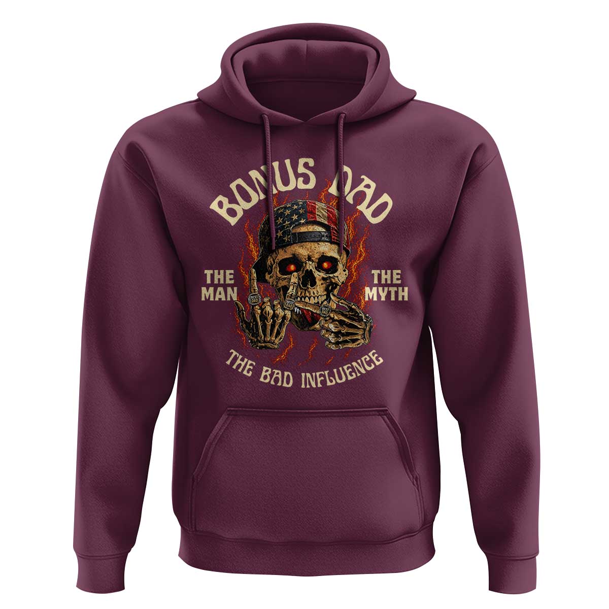 Bonus Dad Hoodie The Man Myth Bad Influence Step Dad Vintage Skull USA Flag