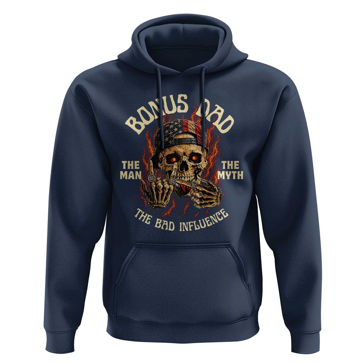 Bonus Dad Hoodie The Man Myth Bad Influence Step Dad Vintage Skull USA Flag