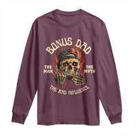 Bonus Dad Long Sleeve Shirt The Man Myth Bad Influence Step Dad Vintage Skull USA Flag