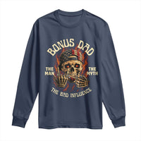 Bonus Dad Long Sleeve Shirt The Man Myth Bad Influence Step Dad Vintage Skull USA Flag