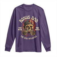 Bonus Dad Long Sleeve Shirt The Man Myth Bad Influence Step Dad Vintage Skull USA Flag
