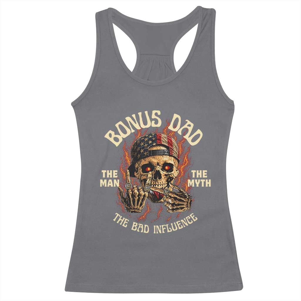 Bonus Dad Racerback Tank Top The Man Myth Bad Influence Step Dad Vintage Skull USA Flag