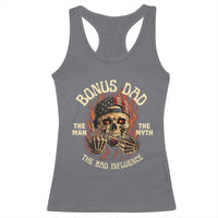 Bonus Dad Racerback Tank Top The Man Myth Bad Influence Step Dad Vintage Skull USA Flag