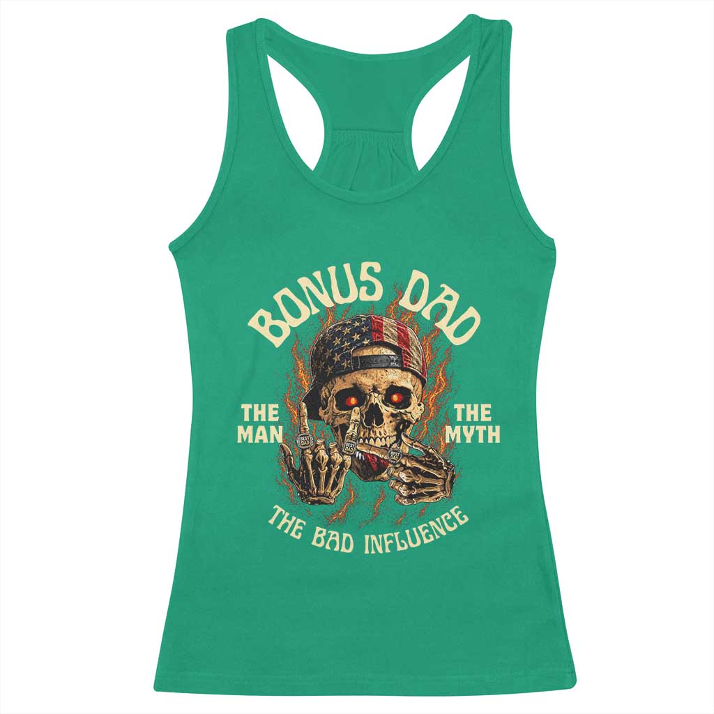Bonus Dad Racerback Tank Top The Man Myth Bad Influence Step Dad Vintage Skull USA Flag