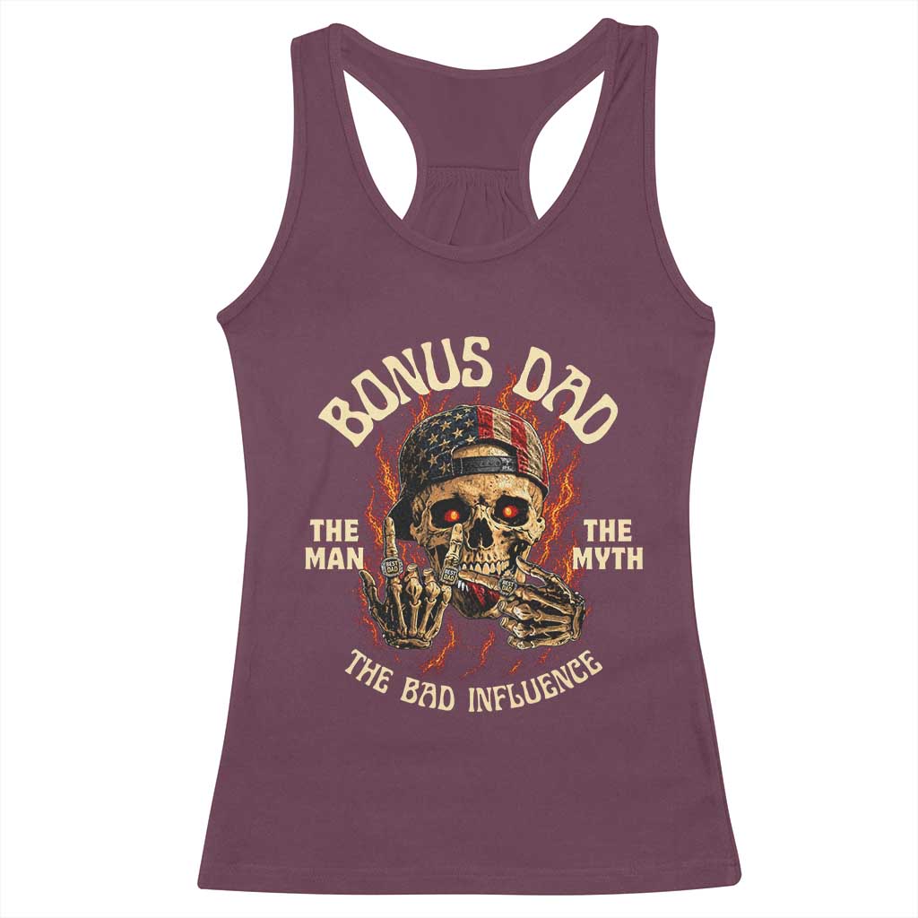 Bonus Dad Racerback Tank Top The Man Myth Bad Influence Step Dad Vintage Skull USA Flag