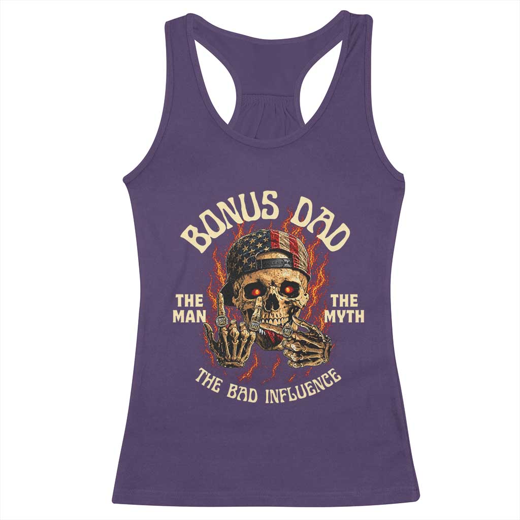 Bonus Dad Racerback Tank Top The Man Myth Bad Influence Step Dad Vintage Skull USA Flag