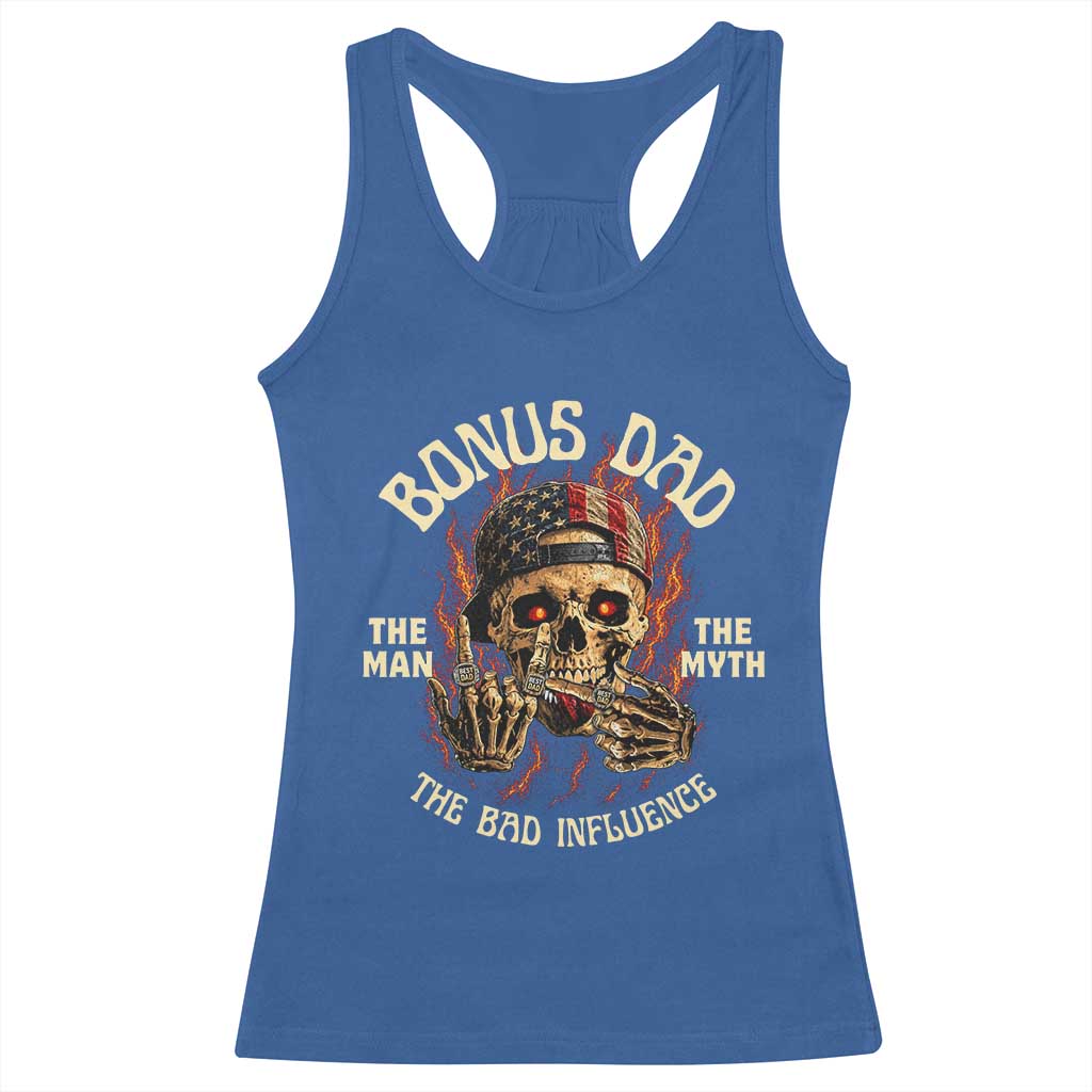 Bonus Dad Racerback Tank Top The Man Myth Bad Influence Step Dad Vintage Skull USA Flag