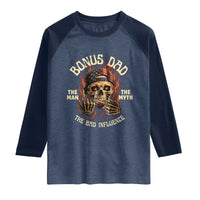 Bonus Dad Raglan Shirt The Man Myth Bad Influence Step Dad Vintage Skull USA Flag