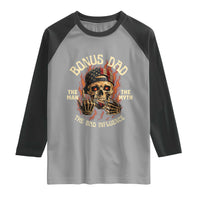 Bonus Dad Raglan Shirt The Man Myth Bad Influence Step Dad Vintage Skull USA Flag