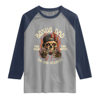 Bonus Dad Raglan Shirt The Man Myth Bad Influence Step Dad Vintage Skull USA Flag