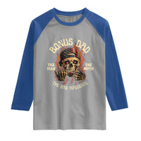 Bonus Dad Raglan Shirt The Man Myth Bad Influence Step Dad Vintage Skull USA Flag